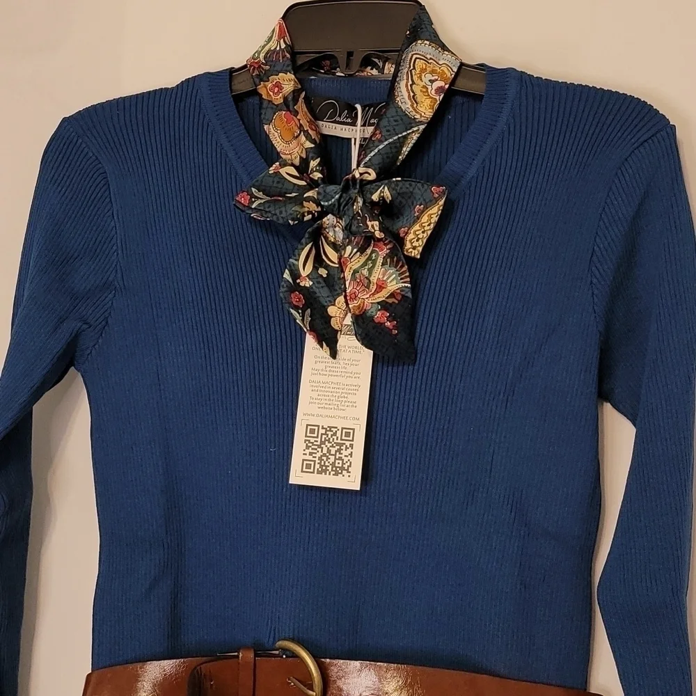 𝅺Dalia Macphee Jewel Neck Sweater Dress with Paisley Pleated Skirt